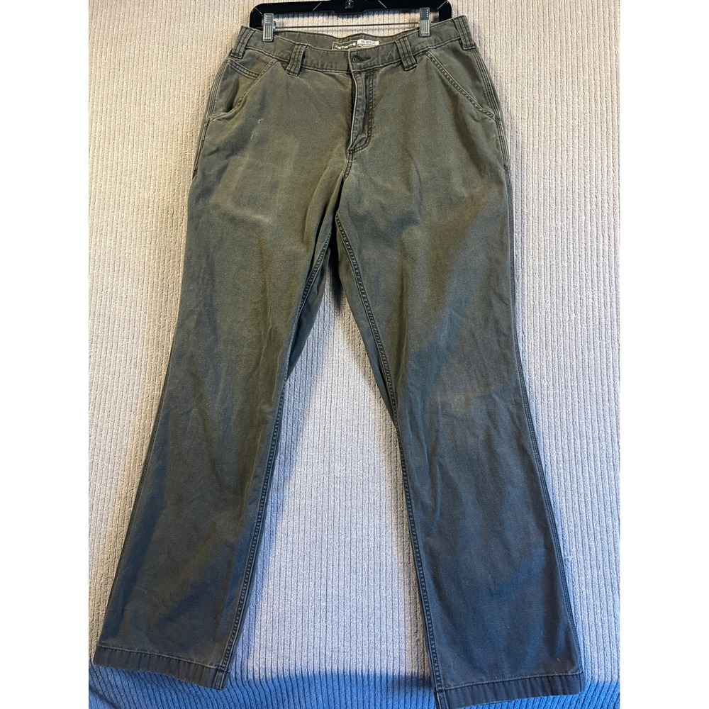 Carhartt Mens 33x34 Relaxed Fit Canvas Carpenter Work Pants Olive Green Gray